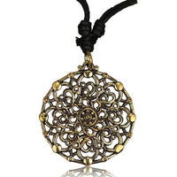 Cargar imagen en el visor de la galería, Kette Brass Baumwolle schwarz Anhänger Muster antik golden
