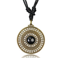Cargar imagen en el visor de la galería, Kette Brass Baumwolle schwarz Anhänger Muster antik golden
