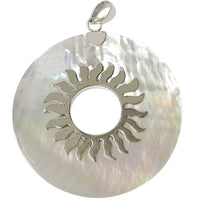 Load image into Gallery viewer, kreisrund Perlmutt-Anhänger 925er Sterlingsilber sonnenförmig Silberverzierung Loch Damen Schmuck
