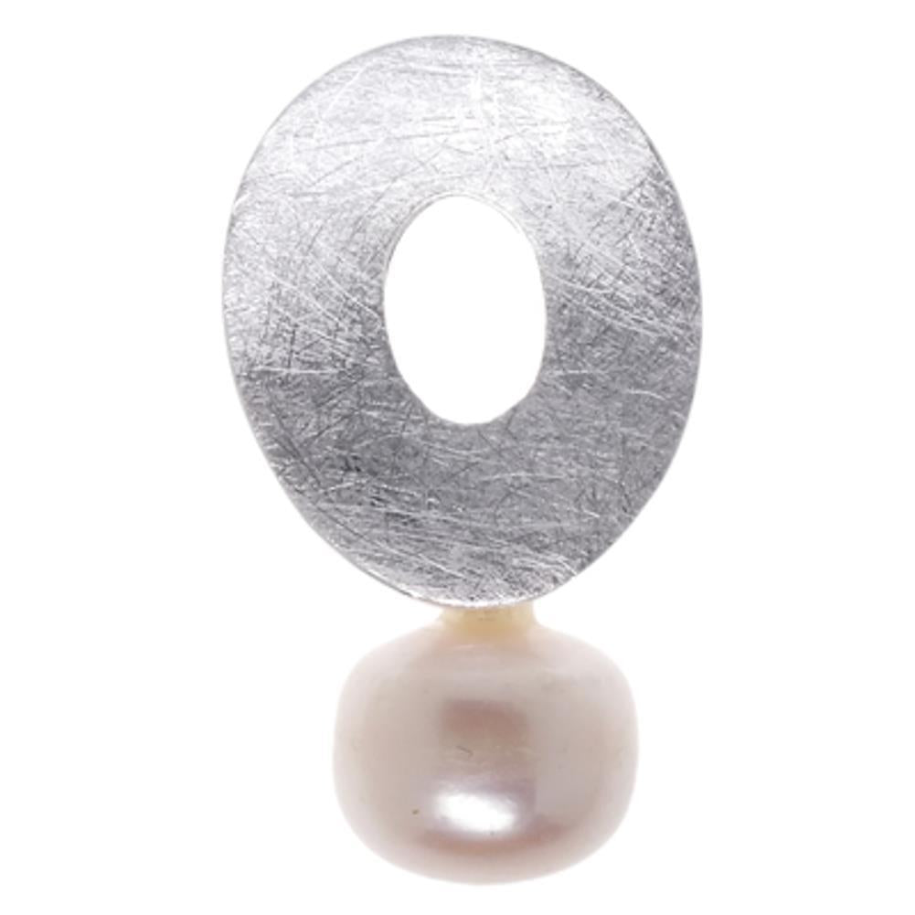 gebogen Perlenanhänger 3 cm oval Loch Zuchtperle weiß Silberanhänger 925er Sterling Silber gebürstet