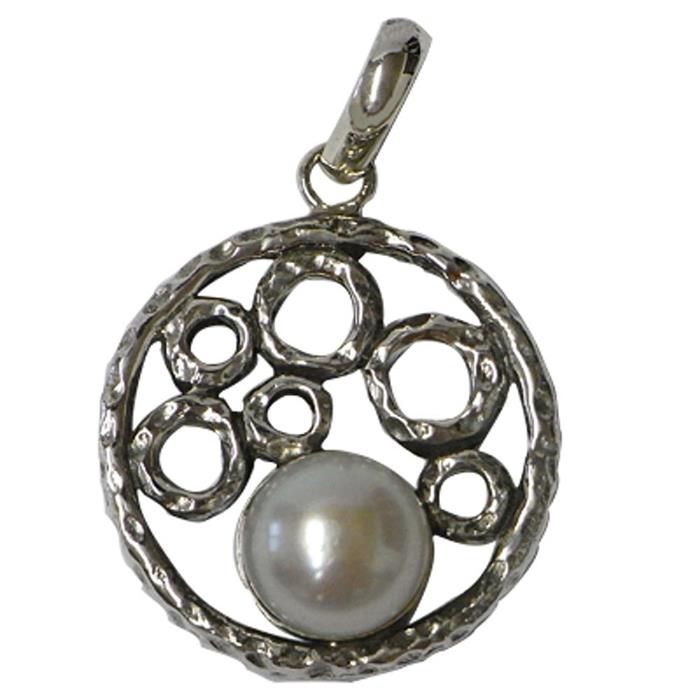 Silberanhänger, runder Damenanhänger aus Sterling Silber 925 mit einer Perle in der Mitte