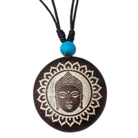 Cargar imagen en el visor de la galería, Holzkette rund verstellbar Baumwolle Om Buddha Maske golden silbern natur
