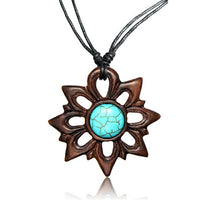 Cargar imagen en el visor de la galería, Surferkette Baumwolle Holz Surfbrett Blume Türkis handbemalt verstellbar Kette
