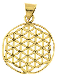Cargar imagen en el visor de la galería, Messing Brass Anhänger Blume des Lebens antik gold silber Kette flower of life
