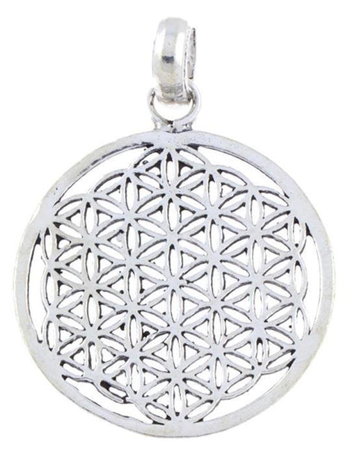 Messing Brass Anhänger Blume des Lebens Silber versilbert flower of life rund