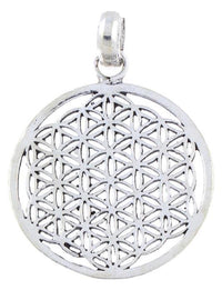 Cargar imagen en el visor de la galería, Messing Brass Anhänger Blume des Lebens Silber versilbert flower of life rund
