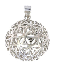 Load image into Gallery viewer, Anhänger Kugel versilbert hohl Blume des Lebens Silber gestanzt 24 mm Messing
