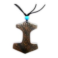 Cargar imagen en el visor de la galería, HolzketteTürkis verstellbar Baumwolle Kette Holz Spirale Thors Hammer Anker
