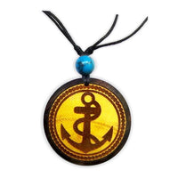 Cargar imagen en el visor de la galería, HolzketteTürkis verstellbar Baumwolle Kette Holz Spirale Thors Hammer Anker
