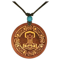 Load image into Gallery viewer, Holzkette Türkis verstellbar Baumwolle Anhänger rund rotbraun
