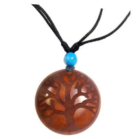Load image into Gallery viewer, Holzkette Türkis verstellbar Baumwolle Anhänger rund rotbraun
