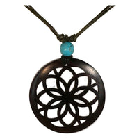 Cargar imagen en el visor de la galería, Holzkette Türkis verstellbar Baumwolle Anhänger filigran
