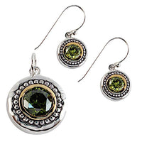 Load image into Gallery viewer, Schmuck Set Kreise Zirkonia vergoldet 925 Silber grün
