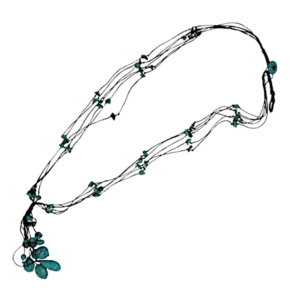 Halskette schwarz türkis Stein Perlen Kette mehrlagig 39cm
