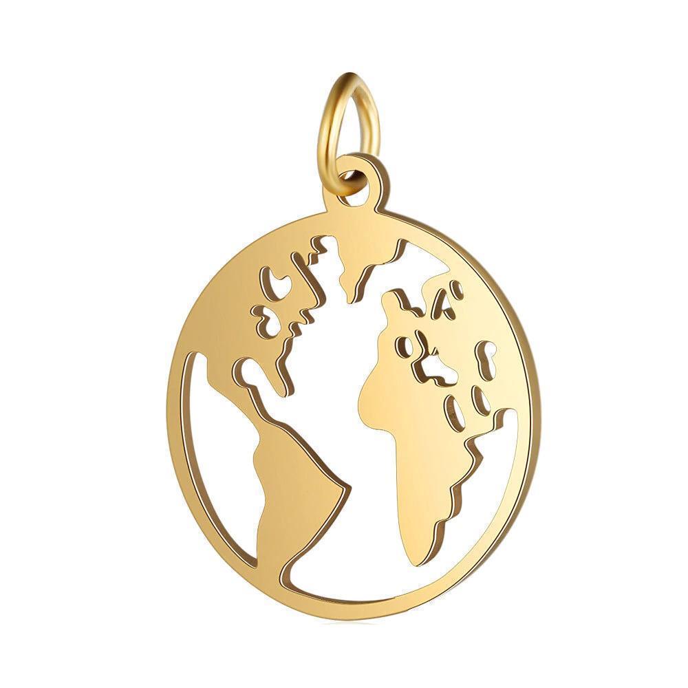 Anhänger Edelstahl Welt Karte Erde Globus silber gold