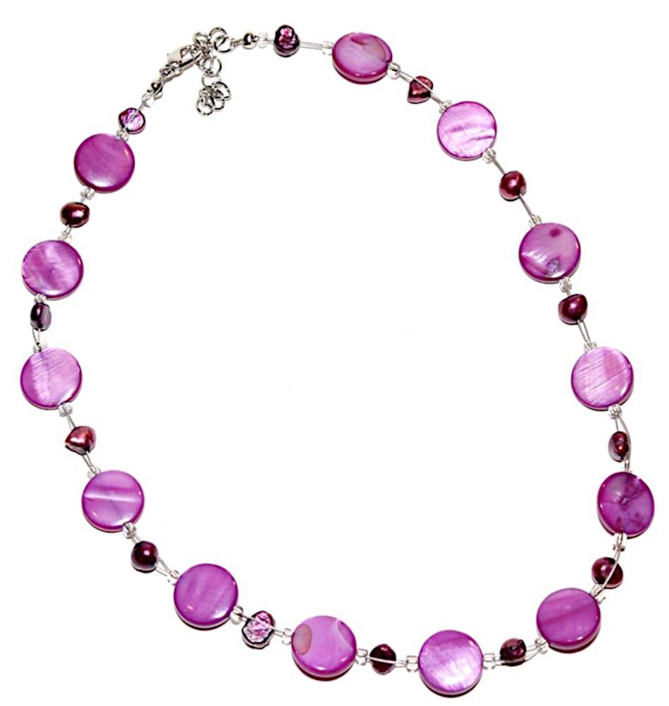 Halskette lila violett Perlmutt Muschel Perlen Scheiben