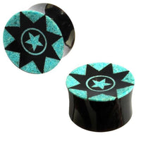 Load image into Gallery viewer, Horn Plug Stern schwarz türkis Flesh Tunnel Hornplug Organic Expander Tribal Plugs Ohrring Piercing
