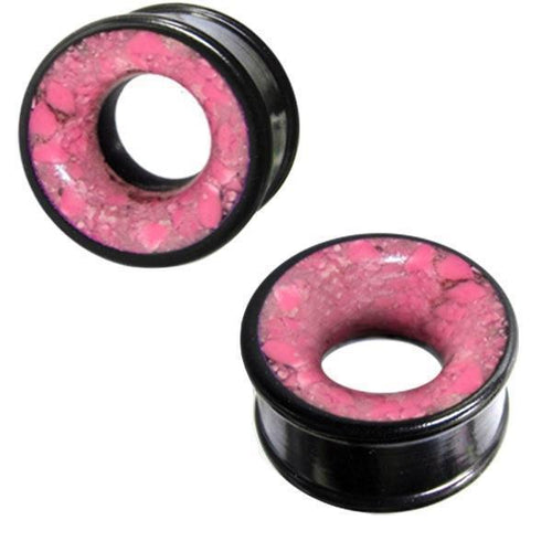 Holztunnel Eisenholz Achat pink schwarz Achatinlay Naturmuster handgeschnitzt Tribal Holz Tunnel Plug