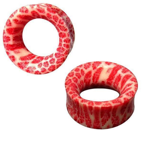 Tribal Korallentunnel in rot weiß aus Harz Koralle Plug, Ohrring, Ohrstecker