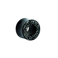 Load image into Gallery viewer, Horn Tunnel schwarz mit Ornamente Bone Inlay Tribal Buffalo Horntunnel Büffelhorn Plug Expander Ohrstecker
