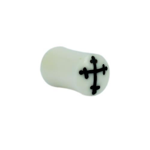 Tribal Bone Plug Kreuz gotisch schwarz weiß handgeschnitzt Organic Expander Plug Piercing