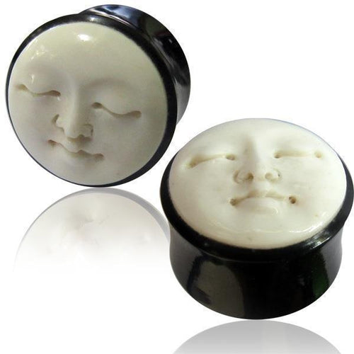 Horn Plug Gesicht schwarz weiß Flesh Tunnel Bone Inlay Organic Expander Tribal Plugs Piercing
