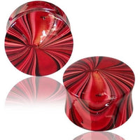 Load image into Gallery viewer, Holz Plug handbemalt Batik Style rot rosa schwarz Tribal Tunnel Organic Expander handgeschnitzt
