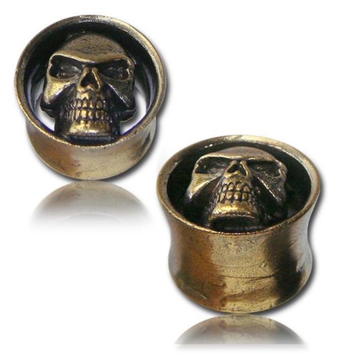 Brass Plug Tunnel Skull Schädel Totenkopf gold nickelfrei Organic Messing Piercing Expander