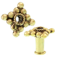 Cargar imagen en el visor de la galería, Antik gold, nickelfree brass tunnel &quot;Seil Raute Kugeln&quot; Plug with textured, beaded diamond design and twisted rope detail. Shown from front and side; crafted from organic Messing Expander Ohrschmuck.
