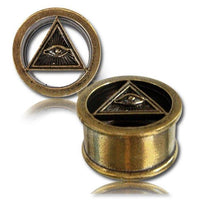 Load image into Gallery viewer, Brass Tunnel Allsehendes Auge antik golden Plug Messing Expander Schmuck
