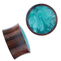 Cargar imagen en el visor de la galería, Holz Plug Sonoholz dunkelgrün schillernd Resin Inlay double flared

