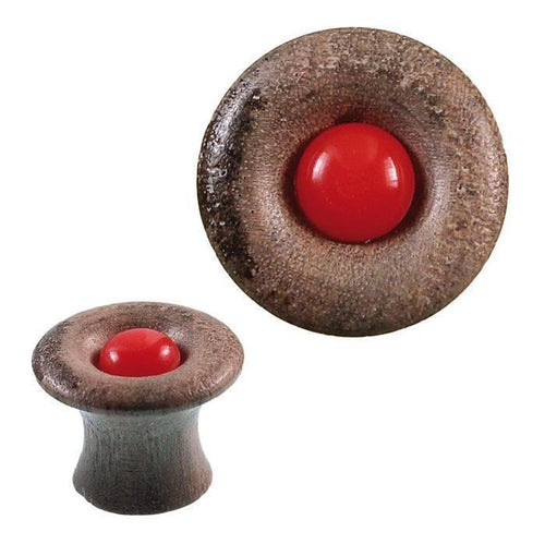 Holz Tunnel hell gemasert Pilzform Plug Acryl Kugel rot Tribal Expander