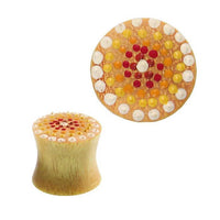 Cargar imagen en el visor de la galería, Jackfrucht Holz Plug ocker Punkte Blume bemalt Tunnel Tribal Expander Organic
