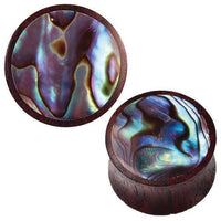 Load image into Gallery viewer, Holz dunkelbraun gemasert schimmernd Paua Abalone Muschel Inlay Tunnel Tribal Expander
