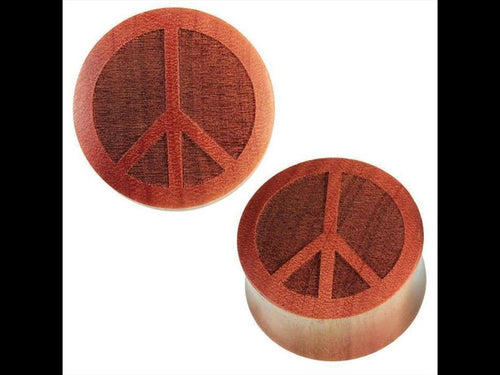 Holzplug dunkles braun handgeschnitzt große Lasergravur Peace Zeichen Tunnel Expander