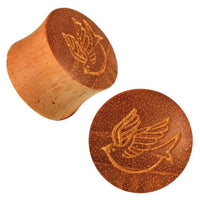 Load image into Gallery viewer, Natur Holz Plug Organic Friedenstaube gold bemalt Tribal Expander Tunnel
