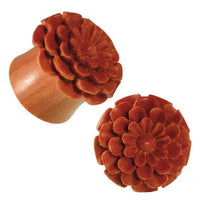 Load image into Gallery viewer, Plug Sawoholz natur braun Blume geöffnet Tribal Expander Organic Tunnel
