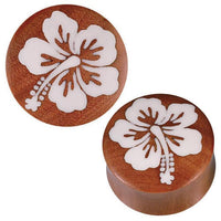Load image into Gallery viewer, Plug braun Sawoholz weißes Bone Inlay Hibiscus Blüte Tribal Expander
