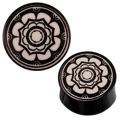 Plug Schwarz Horn glänzend Blume im Kreis Organic Tribal Expander