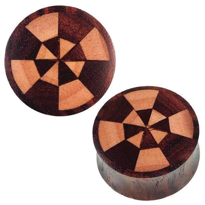 Plug Dunkel braun Dreiecke Flächen Farb Muster Tribal Organic Holz