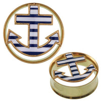 Cargar imagen en el visor de la galería, Plug Tunnel Anker Marine Streifen Edelstahl golden Expander Piercing Chirurgenstahl Acryl
