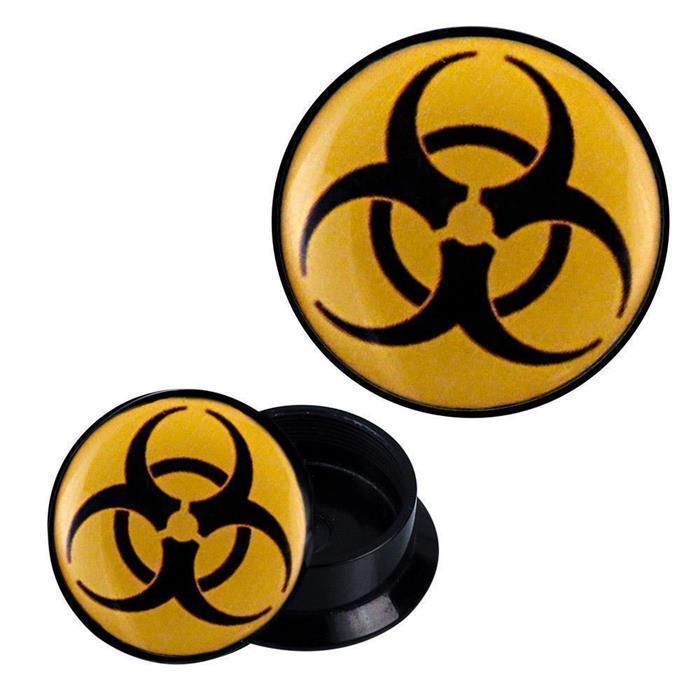 Schraub Plug Acryl Biohazard gelb schwarz Expander Piercing Ohrschmuck