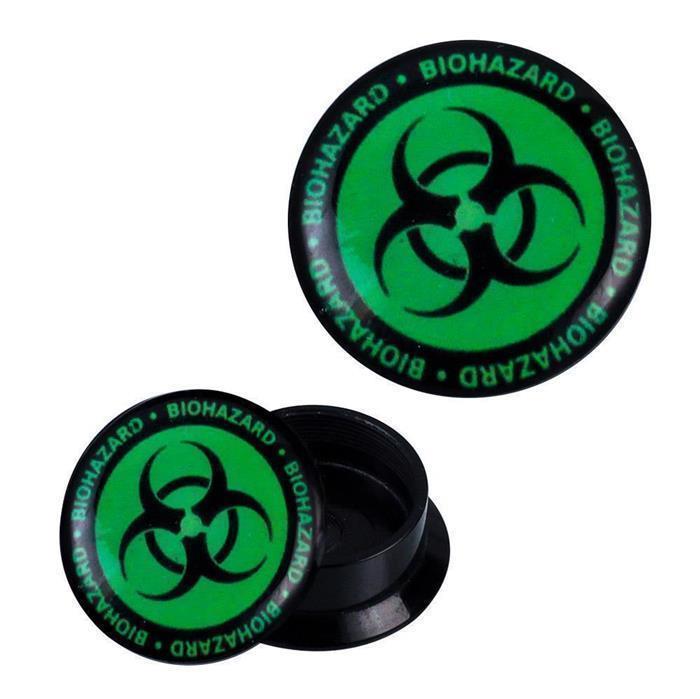 Schraub Plug Acryl Biohazard grün schwarz Schrift Expander Piercing Ohrschmuck