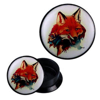 Load image into Gallery viewer, Schraub Plug Acryl Aquarell Fuchs mit Rose Piercing Ohrschmuck
