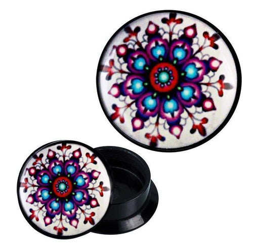 Schraub Plug Acryl Schneeflocke blau lila Piercing Ohrschmuck