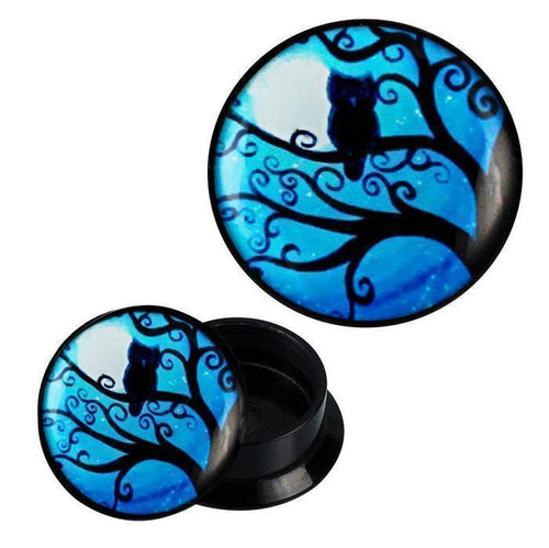 Schraub Plug Acryl Uhu Baum Mondlicht blau Piercing Ohrschmuck