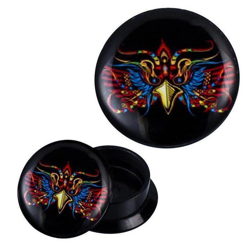 Schraub Plug Acryl Verzierte Vogel-Maske Indianer style Ohrschmuck Piercing