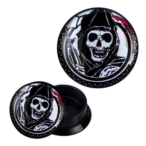 Schraub Plug Acryl Skelett Mann mit Umhang Piercing Ohrschmuck