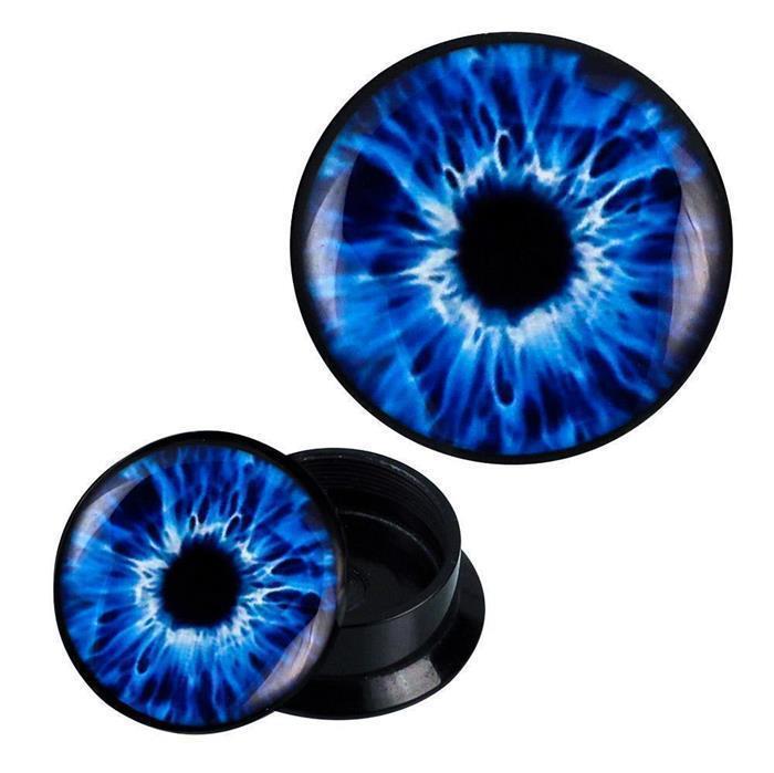 Schraub Plug Acryl blau weißes Auge Pupille Piercing Ohrschmuck