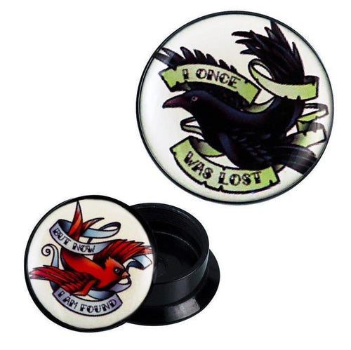 Schraub Plug Paar Acryl Rabe Phönix Lost Found Piercing Ohrschmuck